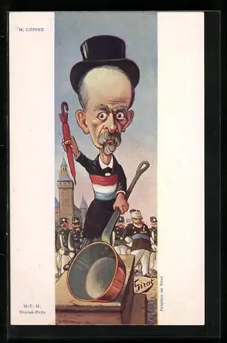 Künstler-AK sign. Sirat: Frankreich, Karikatur von M. Lepine mit Topf und Regenschirm