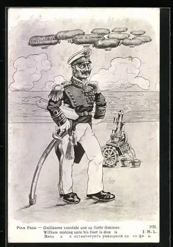 Künstler-AK Wilhelm II., Würstchen als Zeppeline, Propaganda Entente