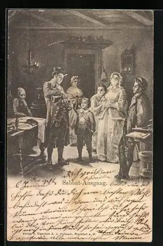 Künstler-AK Sabbat-Ausgang, jüdische Familie in der guten Stube