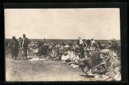 Foto-AK Syrische Beduinen mit ihren Kamelen, Drusenrevolte