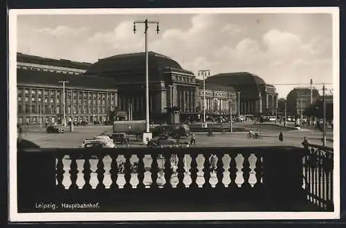 AK Leipzig, Hauptbahnhof mit Bus und LKW