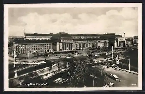 AK Leipzig, Hauptbahnhof mit Strassenbahn