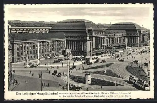 AK Leipzig, Hauptbahnhof mit Strassenbahn