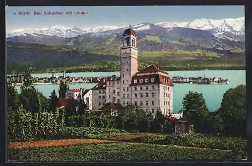 AK Bad Schachen, Ansicht mit Lindau und Bodensee