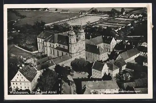 AK Waldsassen, Fliegeraufnahme von der Kirche und Abtei