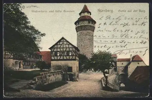 AK Nürnberg, Partie auf der Burg, Vestnerturm und tiefer Brunnen