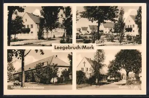 AK Leegebruch / Mark, Rathaus, Robert-Koch-Platz, Volkshaus mit HO-Gaststätte, Karl-Marx-Strasse