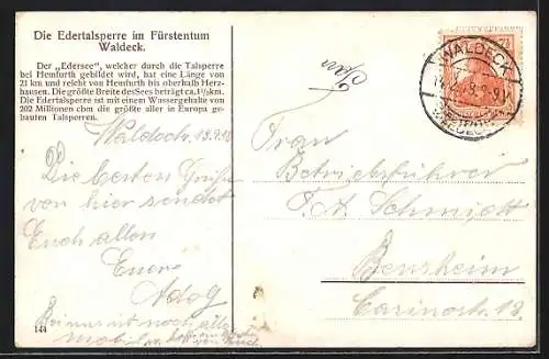 AK Waldeck / Hessen, Ansicht der Edertalsperre