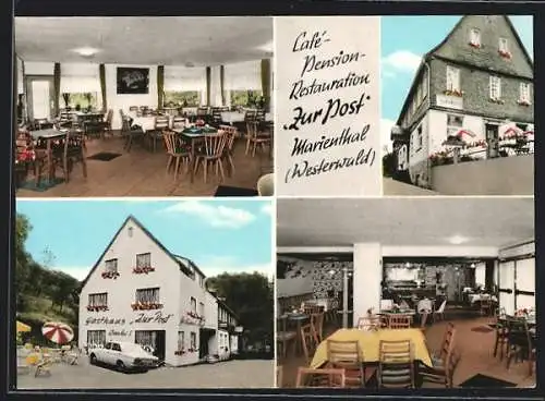 AK Marienthal /Westerwald, Café-Pension Zur Post mit Speiseräumen, Inh. Josef Wessler