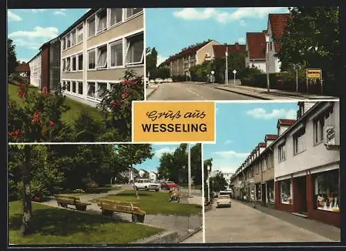 AK Wesseling, Ortseingang, Textil-Geschäft Schröder, kleiner Park