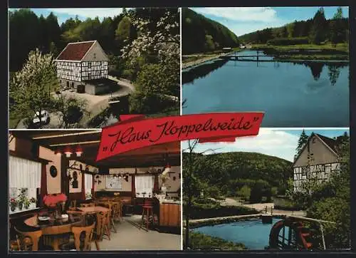 AK Wiehl /Koppelweide, Die Pension Haus Koppelweide v. Horst Krebs mit Innenansicht, Wassermühle