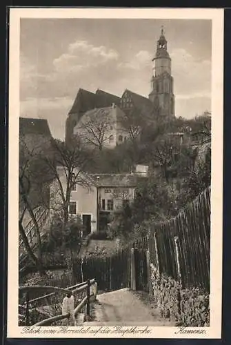 AK Kamenz, Blick vom Herrental auf die Hauptkirche