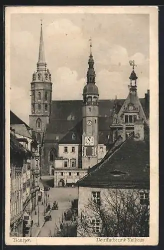 AK Bautzen, Petrikirche u. Rathaus aus der Vogelschau