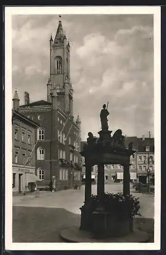 AK Kamenz /Sa., Rathaus mit Andreasbrunnen