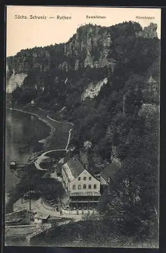 AK Rathen /sächs. Schweiz, Basteifelsen und Mönchstein