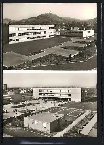 AK Heppenheim /Bergstrasse, Starkenburg-Gymnasium mit Ortsansichten aus der Vogelschau