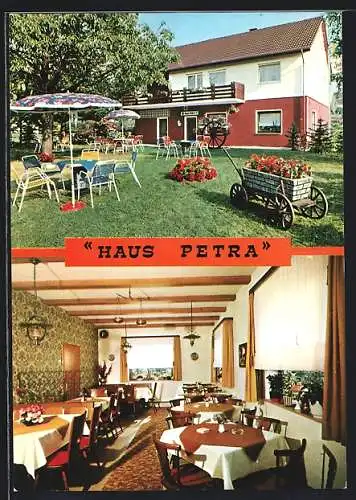 AK Kierspe-Rönsahl, Cafe-Restaurant Haus Petra M. Lüsebrink, Kerspeweg, Garten- u. Innenansicht