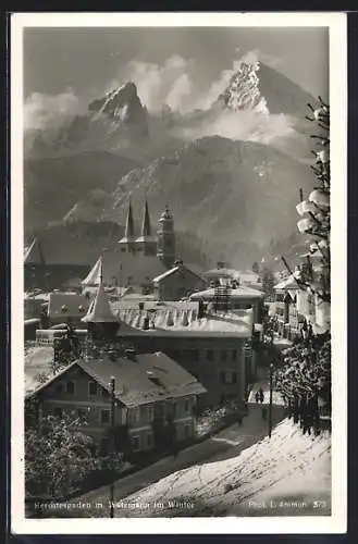 AK Berchtesgaden, Teilansicht mit Watzmann im Winter