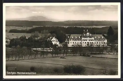 AK Saulgau, Bezirkskrankenhaus mit Umgebung aus der Vogelschau
