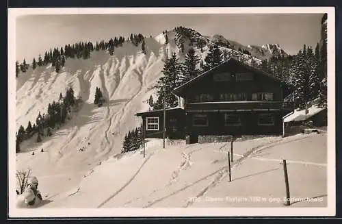 AK Schliersee, Gasthof Obere Firstalm J. Ehrensberger gegen Bodenschneid im Winter