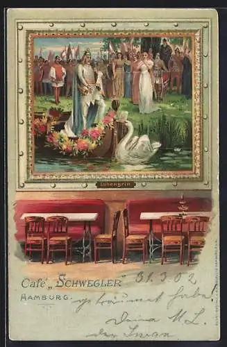 Lithographie Hamburg-Neustadt, Cafe Schwegler, Gemälde von Lohengrin