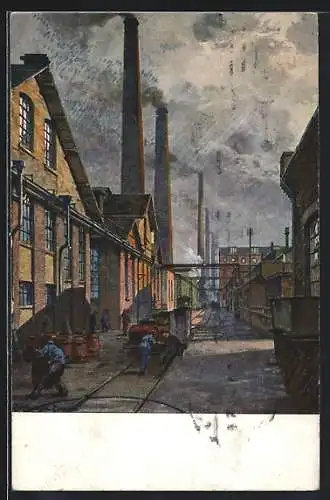 AK Ludwigshafen a. Rh., Badische Anilin- und Soda-Fabrik, Fabrikstrasse mit Fabrikarbeitern