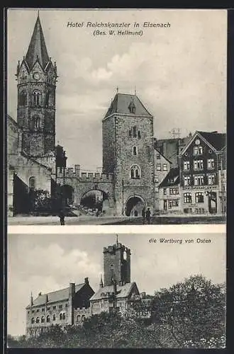 AK Eisenach, Hotel Reichskanzler Bes. W. Hellmund und die Wartburg von Osten