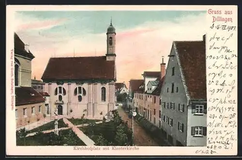 AK Dillingen / Donau, Kirchhofplatz mit Klosterkirche