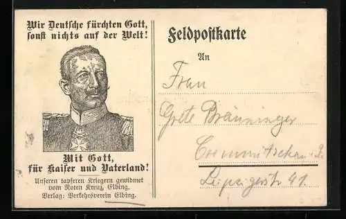 Künstler-AK Kaiser Wilhelm II., Mit Gott, für Kaiser und Vaterland