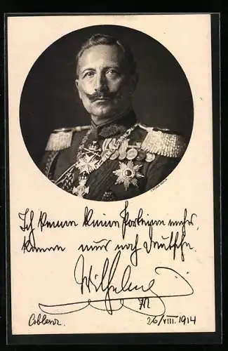 AK Kaiser Wilhelm II. von Preussen in Uniform mit Orden, Ich kenne keine Parteien mehr..., 1914