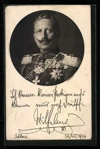 AK Kaiser Wilhelm II. von Preussen in Uniform mit Orden, Ich kenne keine Parteien mehr..., 1914