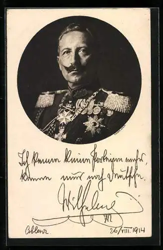 AK Kaiser Wilhelm II. von Preussen in Uniform mit Orden, Ich kenne keine Parteien mehr..., 1914