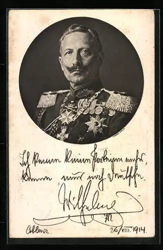 AK Kaiser Wilhelm II. von Preussen in Uniform mit Orden, Ich kenne keine Parteien mehr..., 1914