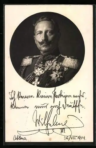 AK Kaiser Wilhelm II. von Preussen in Uniform mit Orden, Ich kenne keine Parteien mehr..., 1914