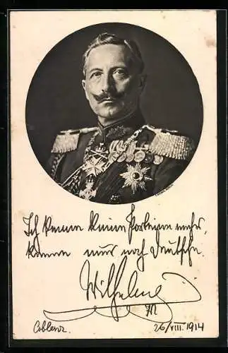 AK Kaiser Wilhelm II. von Preussen in Uniform mit Orden, Ich kenne keine Parteien mehr..., 1914