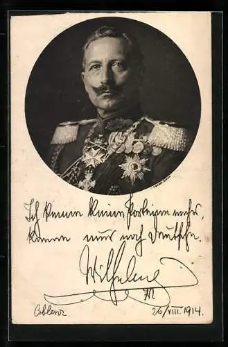 AK Kaiser Wilhelm II. von Preussen in Uniform mit Orden, Ich kenne keine Parteien mehr..., 1914