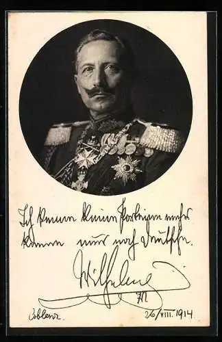 AK Kaiser Wilhelm II. von Preussen in Uniform mit Orden, Ich kenne keine Parteien mehr..., 1914