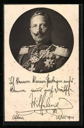 AK Kaiser Wilhelm II. von Preussen in Uniform mit Orden, Ich kenne keine Parteien mehr..., 1914