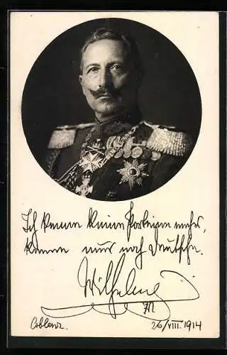 AK Kaiser Wilhelm II. von Preussen in Uniform mit Orden, Ich kenne keine Parteien mehr..., 1914