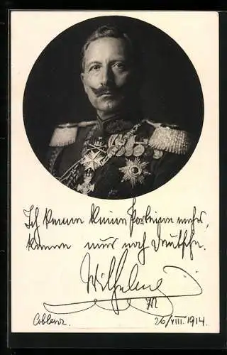 AK Kaiser Wilhelm II. von Preussen in Uniform mit Orden, Ich kenne keine Parteien mehr..., 1914