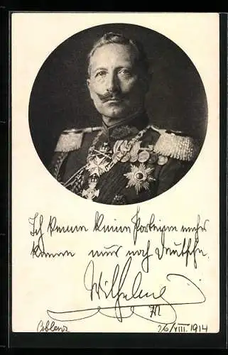 AK Kaiser Wilhelm II. von Preussen in Uniform mit Orden, Ich kenne keine Parteien mehr..., 1914