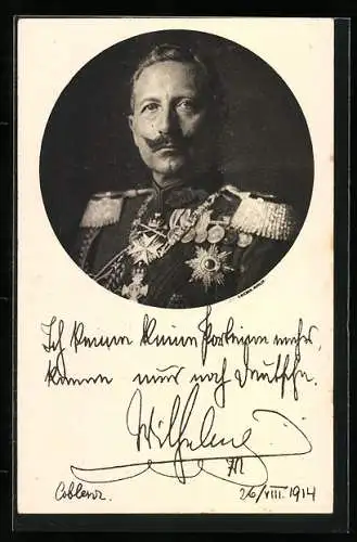 AK Kaiser Wilhelm II. von Preussen in Uniform mit Orden, Ich kenne keine Parteien mehr..., 1914