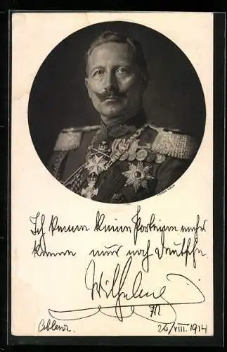 AK Kaiser Wilhelm II. von Preussen in Uniform mit Orden, Ich kenne keine Parteien mehr..., 1914