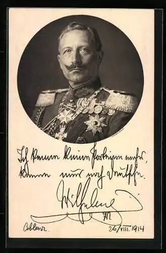 AK Kaiser Wilhelm II. von Preussen in Uniform mit Orden, Ich kenne keine Parteien mehr..., 1914