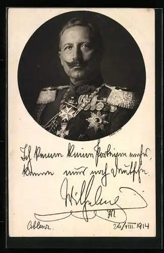 AK Kaiser Wilhelm II. von Preussen in Uniform mit Orden, Ich kenne keine Parteien mehr..., 1914