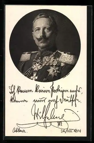 AK Kaiser Wilhelm II. von Preussen in Uniform mit Orden, Ich kenne keine Parteien mehr..., 1914