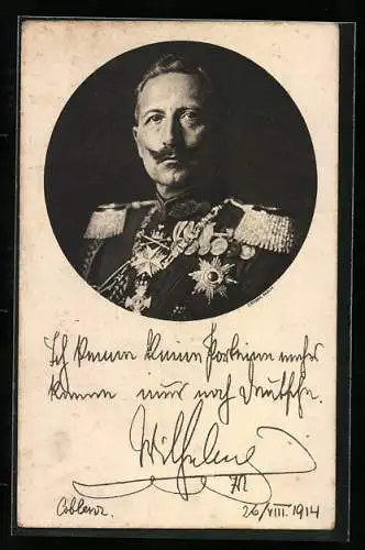 AK Kaiser Wilhelm II. von Preussen in Uniform mit Orden, Ich kenne keine Parteien mehr..., 1914