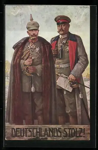 Künstler-AK Portrait Wilhelm II. an der Seite von Hindenburg