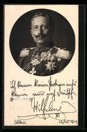 AK Kaiser Wilhelm II. von Preussen in Uniform mit Orden, Ich kenne keine Parteien mehr..., 1914