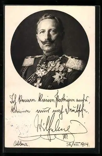 AK Kaiser Wilhelm II. von Preussen in Uniform mit Orden, Ich kenne keine Parteien mehr..., 1914